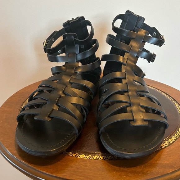 Aqua Strappy Black Gladiator Leather Sandals Sz 8.5 NWOT - Picture 5 of 10